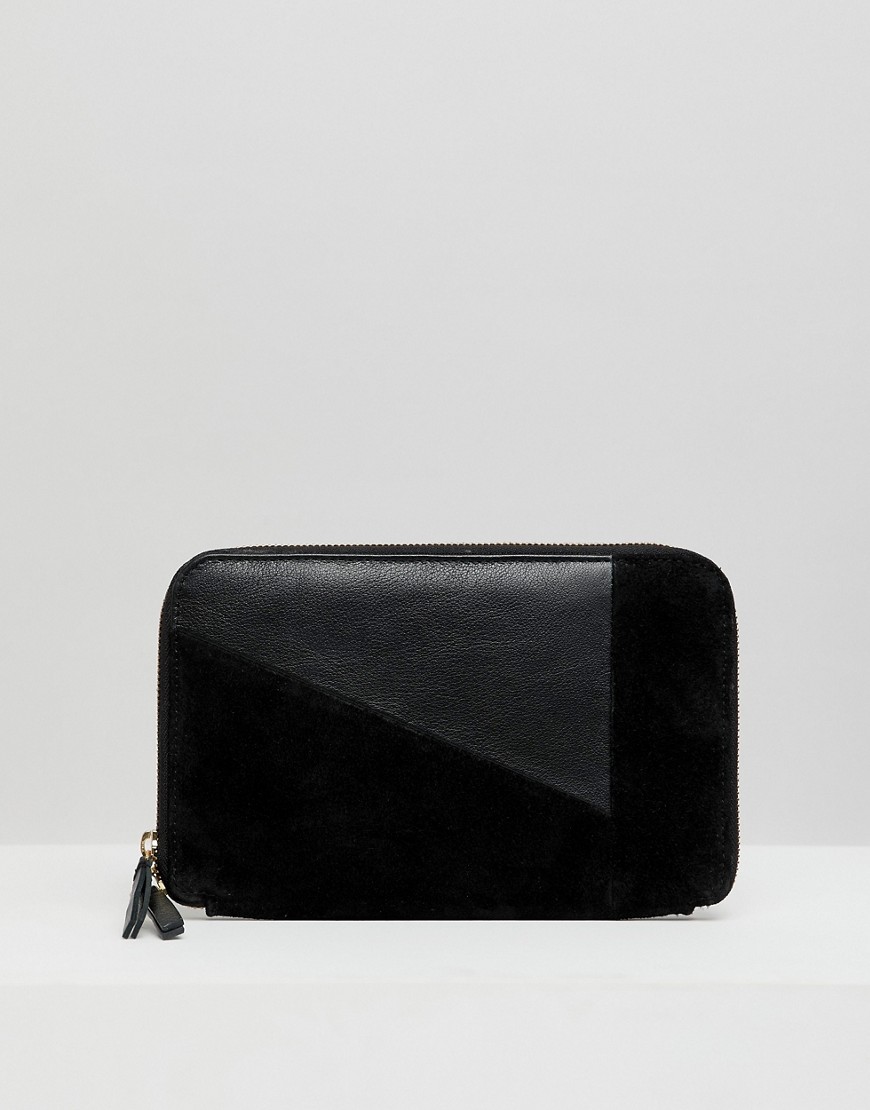 Urbancode zip around purse in leather and suede mix