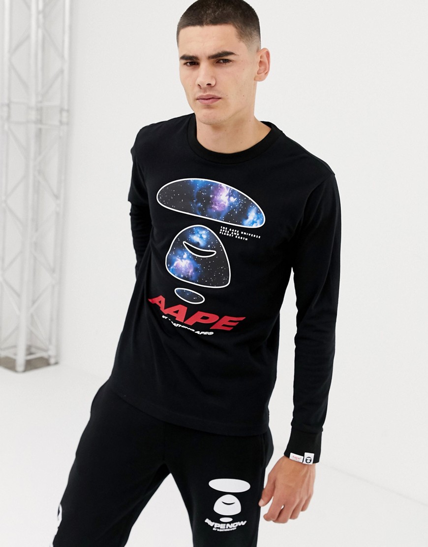 AAPE By A Bathing Ape Long Sleeve T-Shirt With Large Space Logo In Black