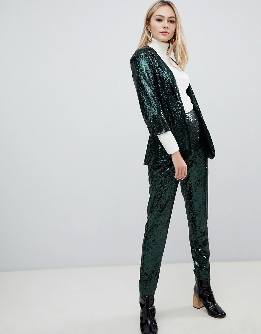 Outrageous Fortune sequin cigarette trouser Co-ord in emerald green - Emerald green