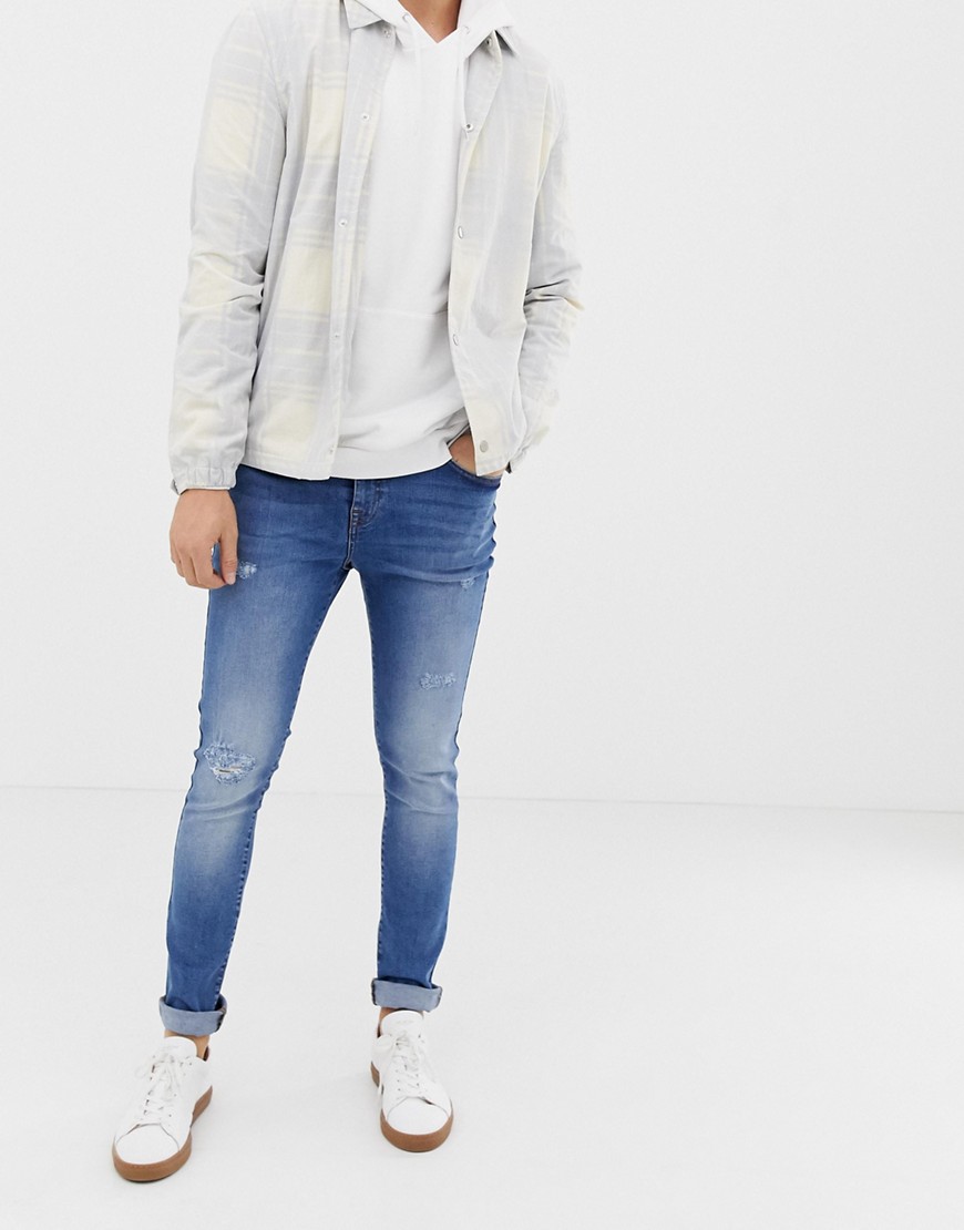 LDN DNM super skinny spray on jeans in washed indigo