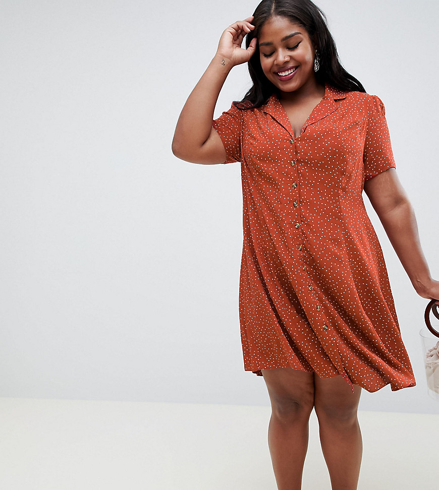 New Look Curve Spotted Tea Dress - Brown