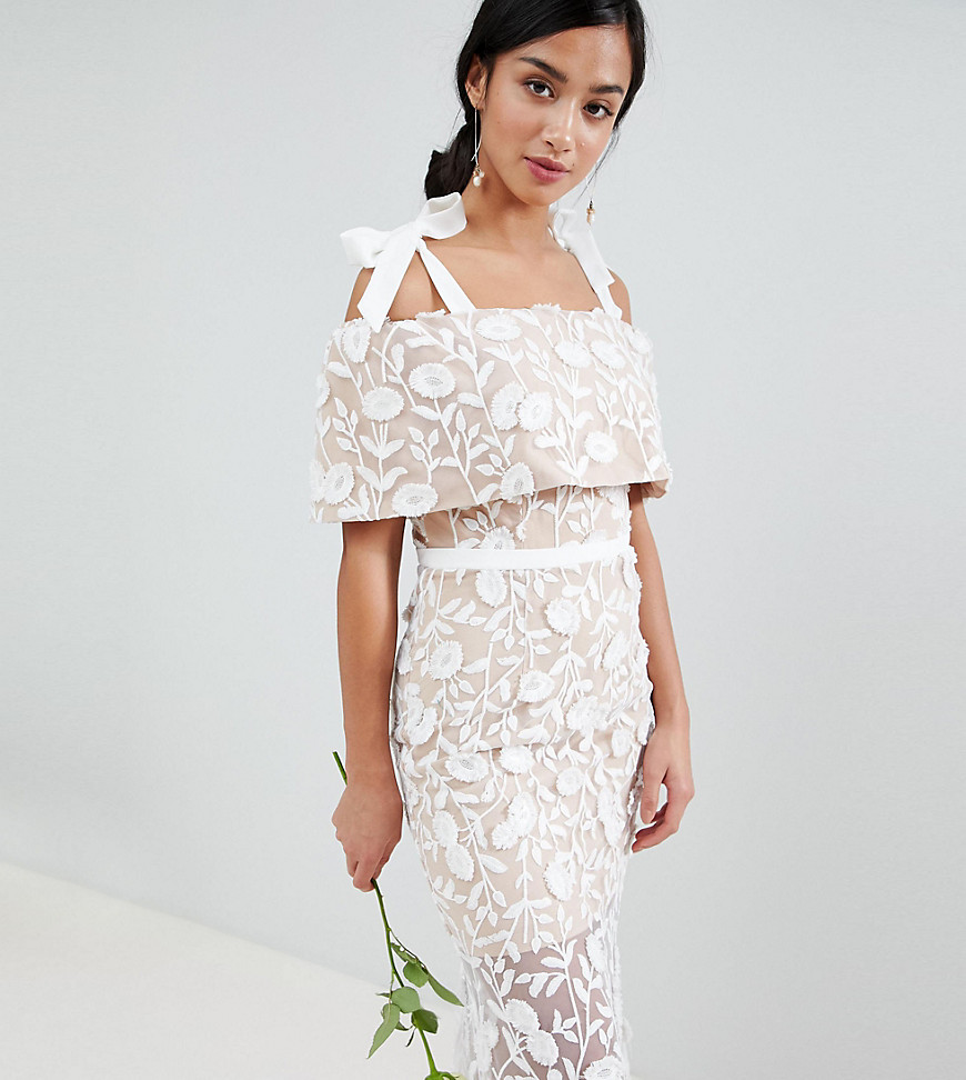 Jarlo Petite All Over Embroidered Lace Maxi Dress With Tie Shoulder Detail