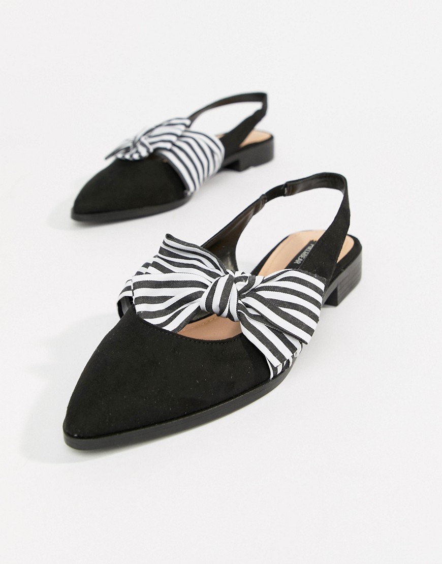 Pull&Bear slingback point toe shoe with bow in black - Black