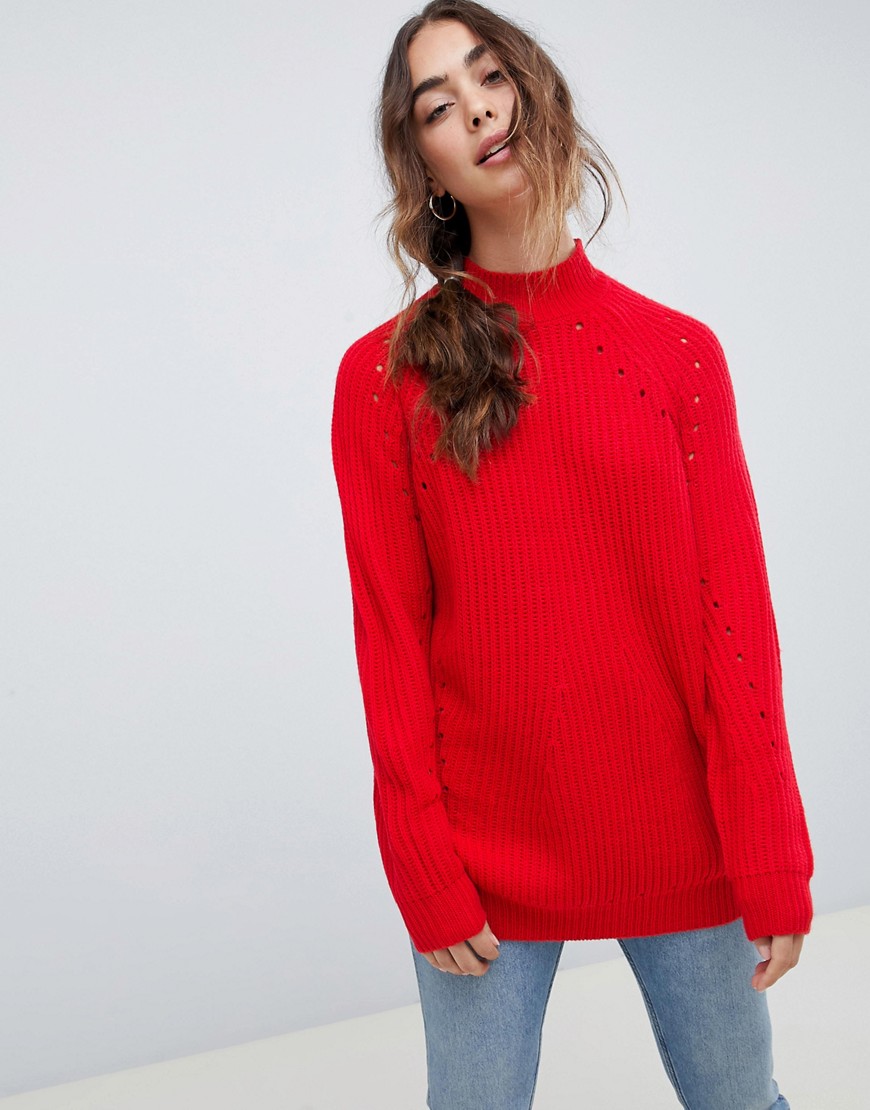 Vero Moda Knitted High Neck Sweater-red