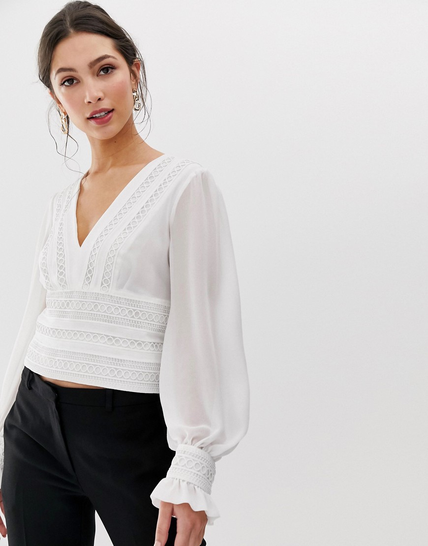 Forever New balloon sleeve cropped blouse in white