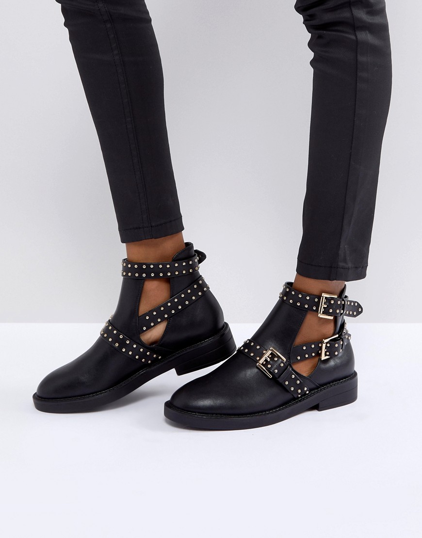Truffle Collection Stud Buckle Boot - Black pu