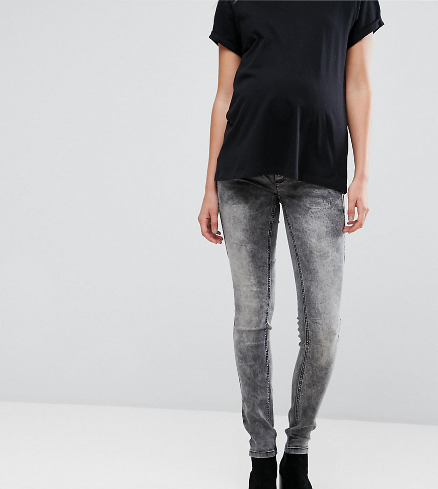 Mamalicious Slim Jeans With Bump Band - Grey denim
