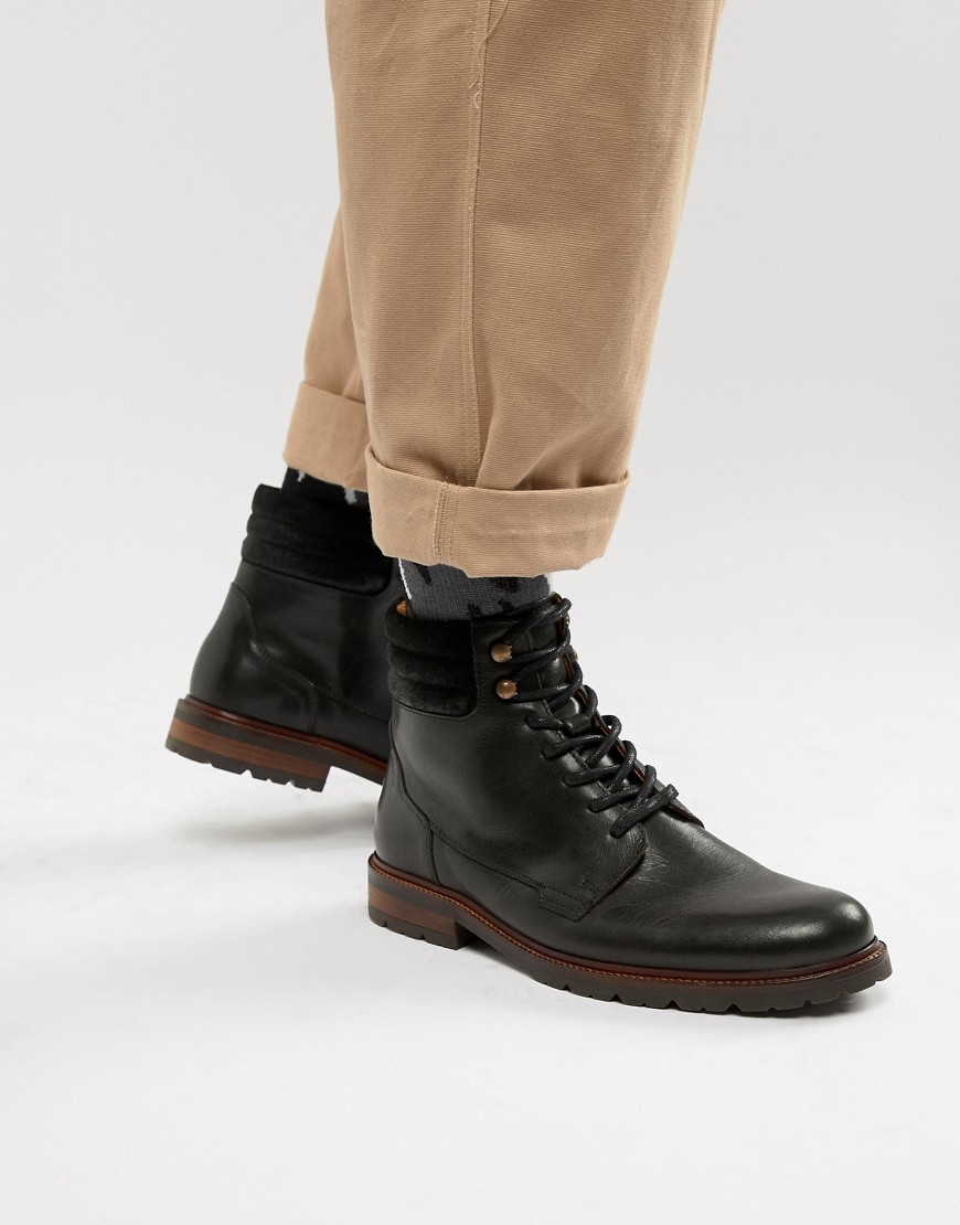Zign lace up hiking boots in black leather