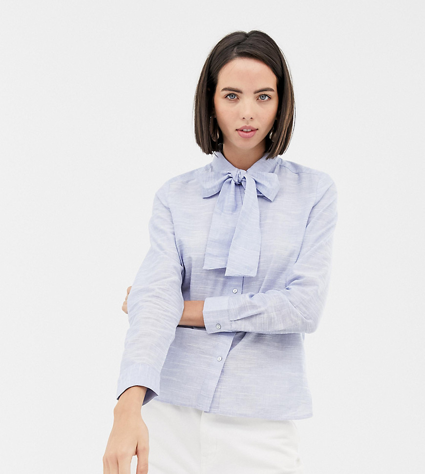 Esprit tie neck chambray blouse in blue