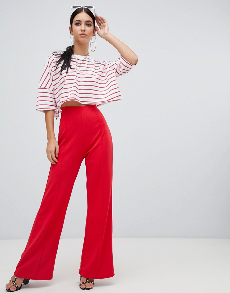 Missguided wide leg trouser in red