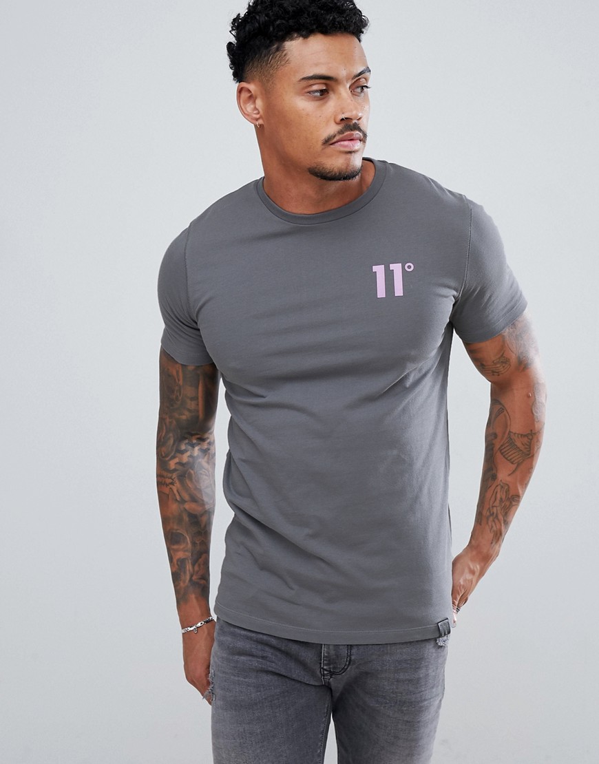11 Degrees muscle fit t-shirt in grey with logo