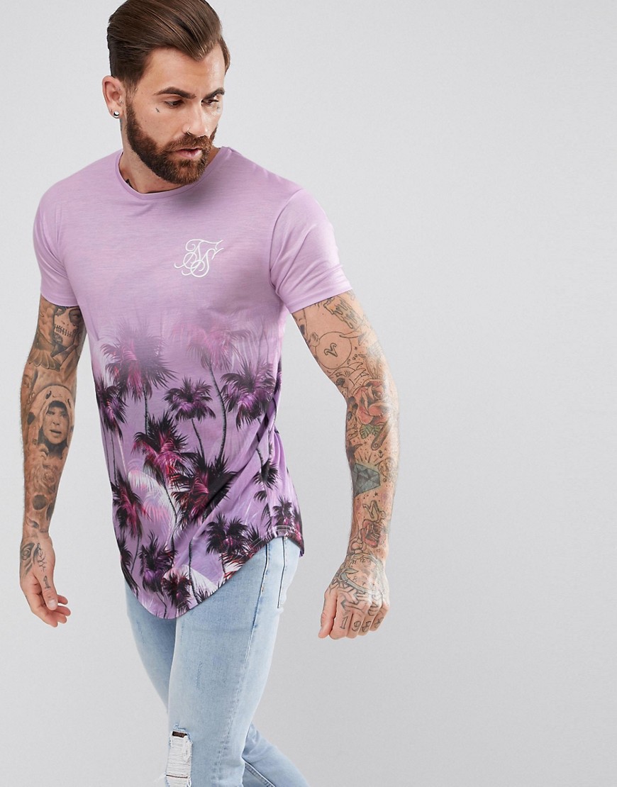 SikSilk Muscle T-Shirt In Pink With Palm Print - Pink