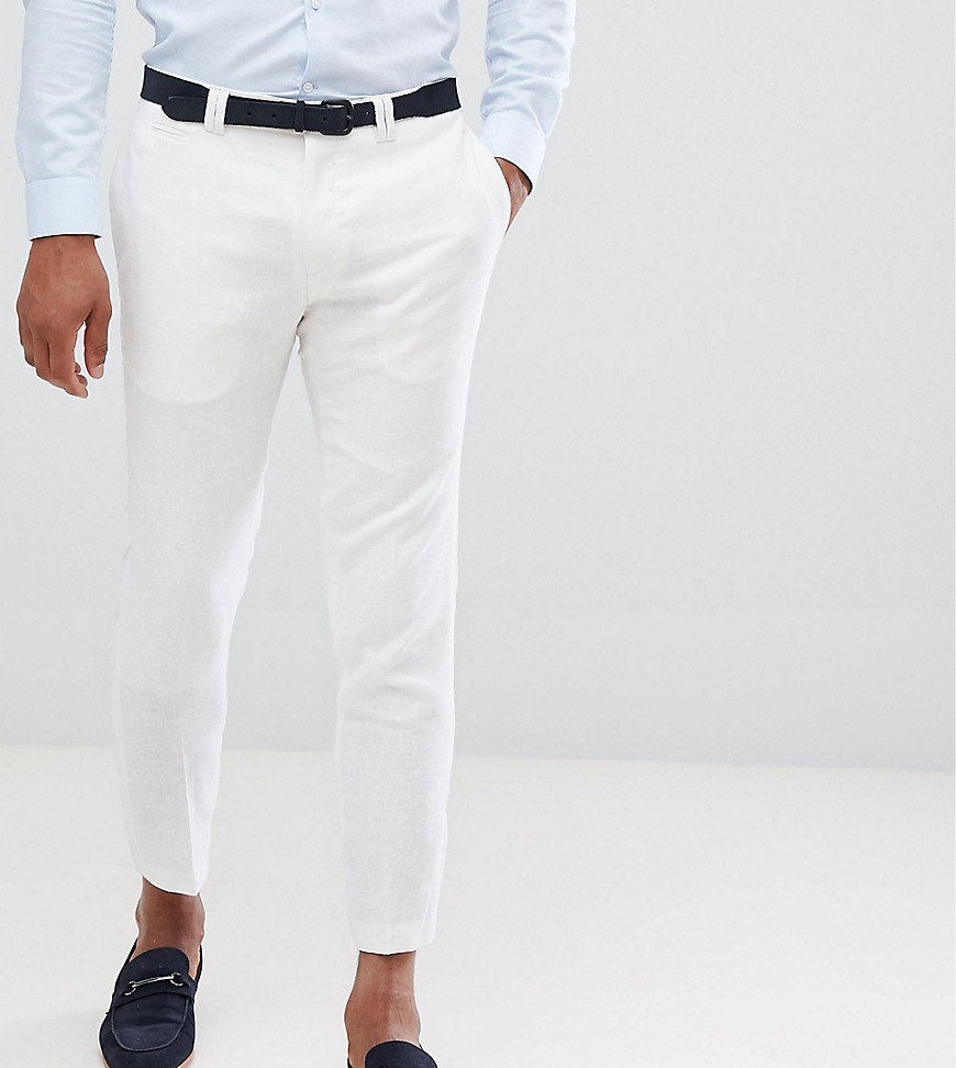 Noak skinny cropped smart trouser in linen - White