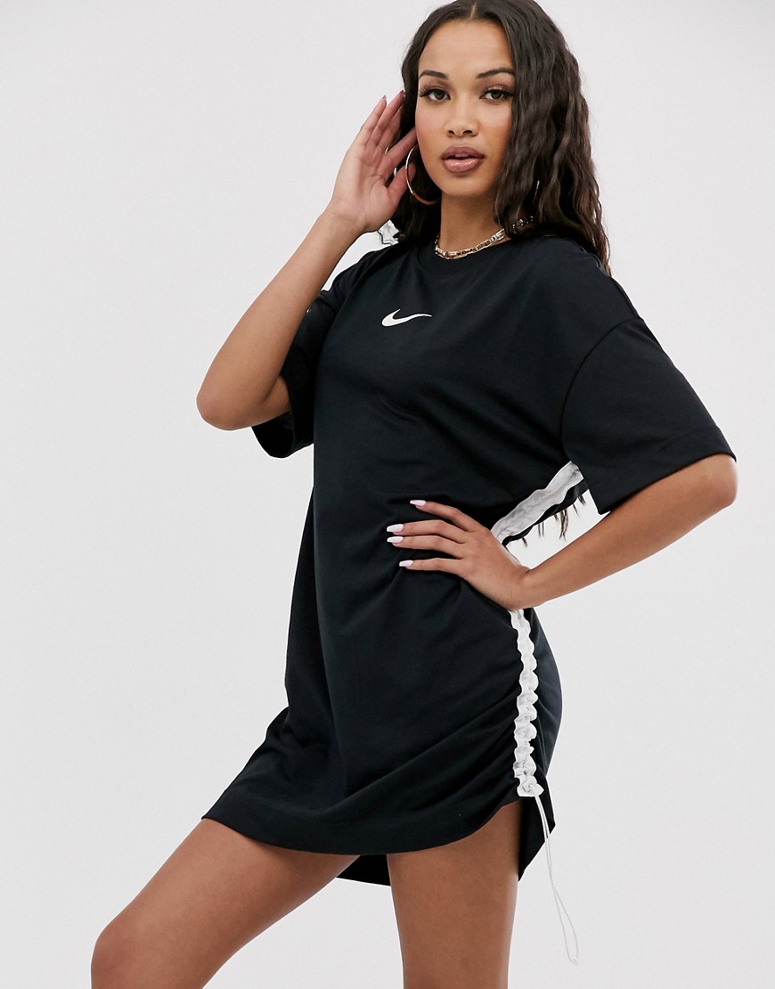 Nike black swoosh ruched side t-shirt dress