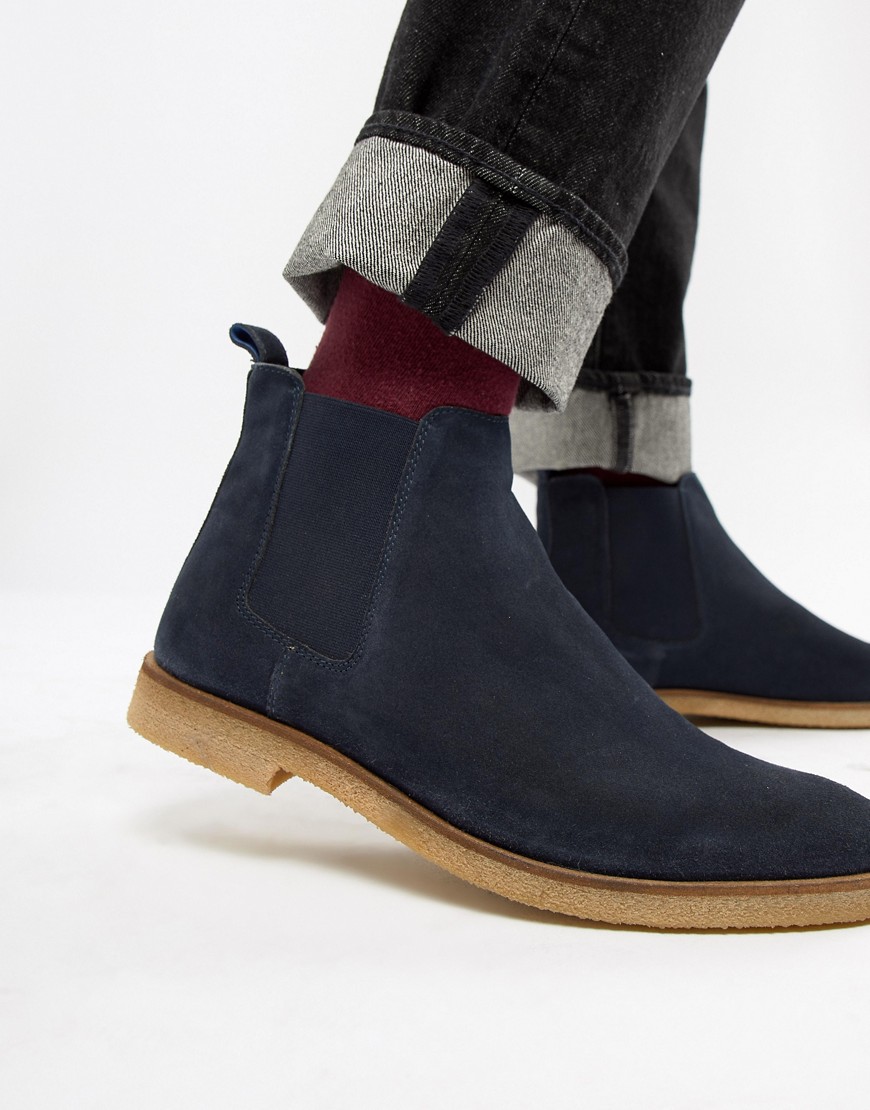 WALK London Hornchurch chelsea boots in navy suede