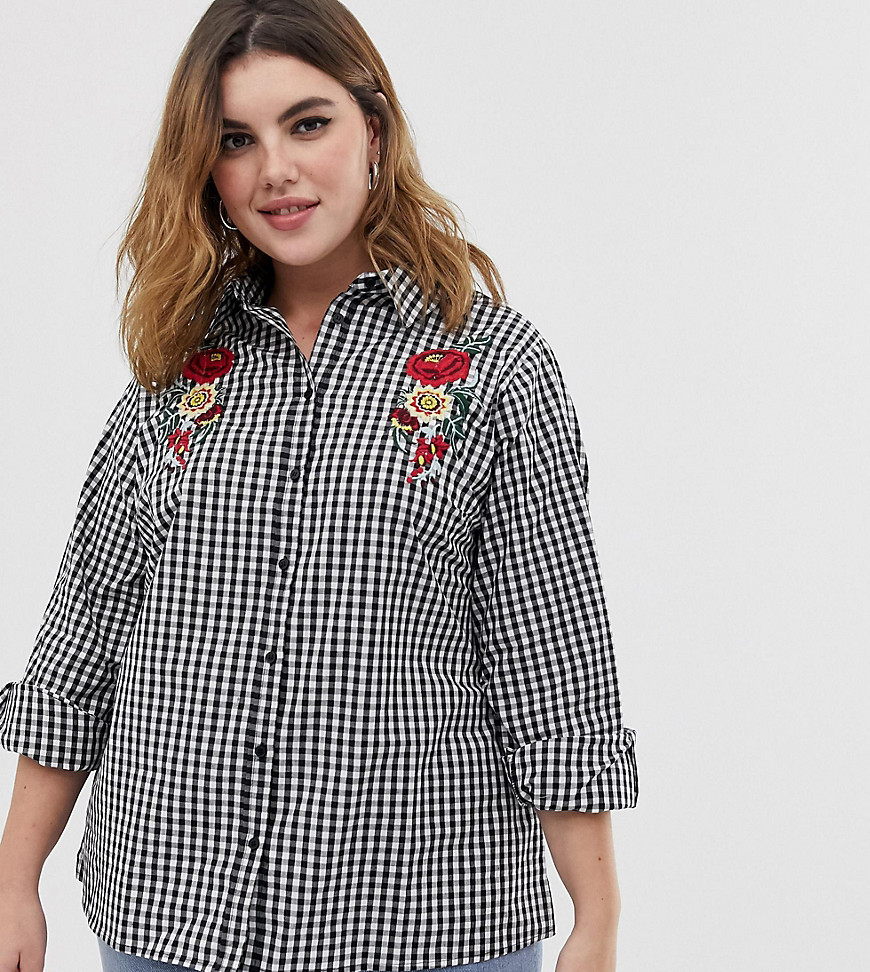 Influence Plus gingham shirt with embroidery