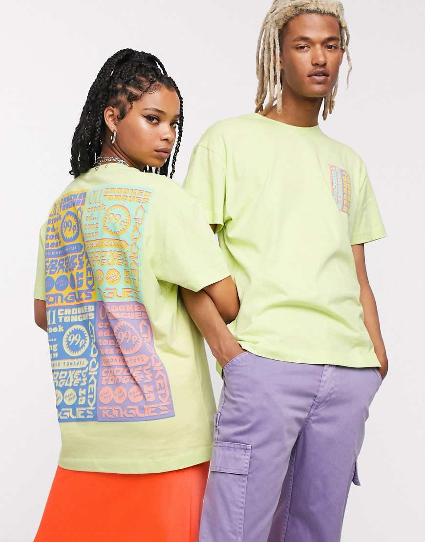 Crooked Tongues Unisex t-shirt in neon with coloured print