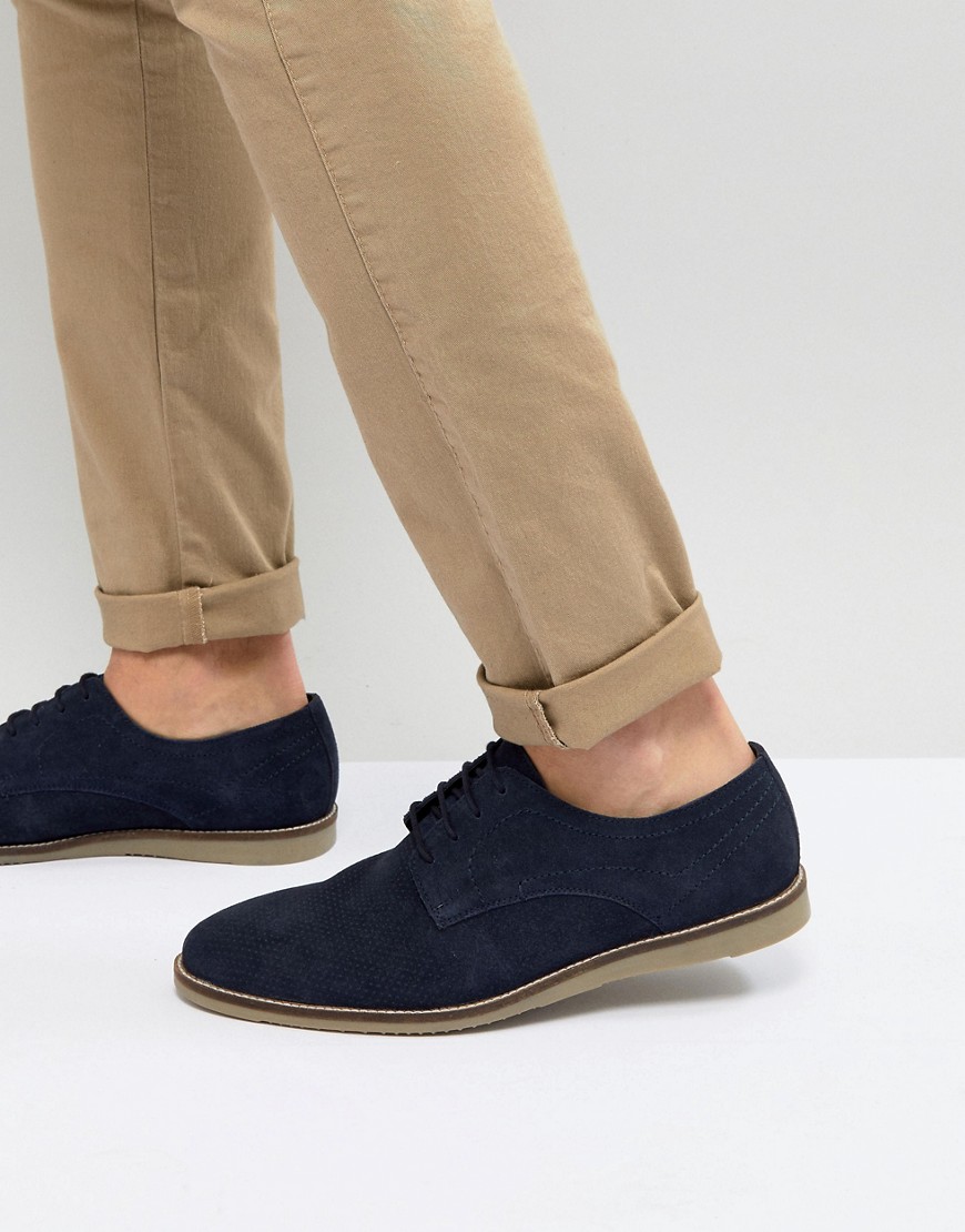 Frank Wright Lace Up Shoes In Navy Suede