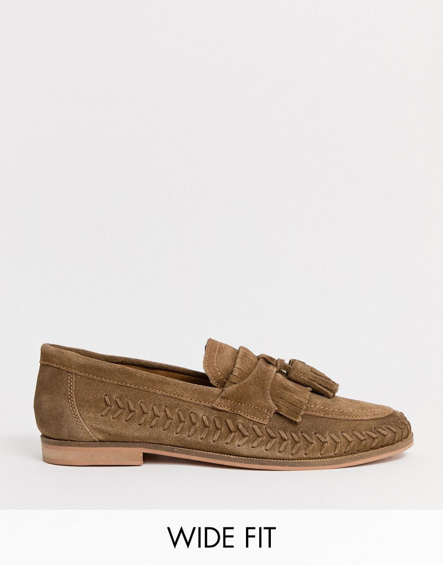 KG by Kurt Geiger wide fit loafer with woven detail in tan suede