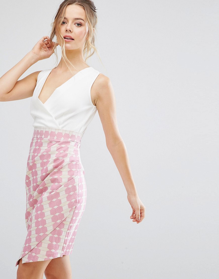 Closet London Striped Dress With Asymmetric Skirt - Pink