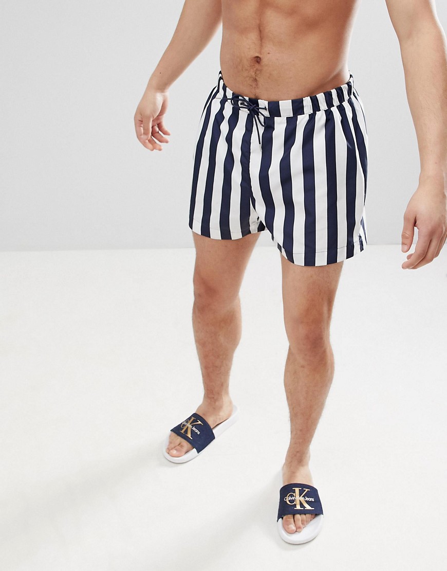 Weekday Apex Stripe Swim Shorts - Stripe white blue