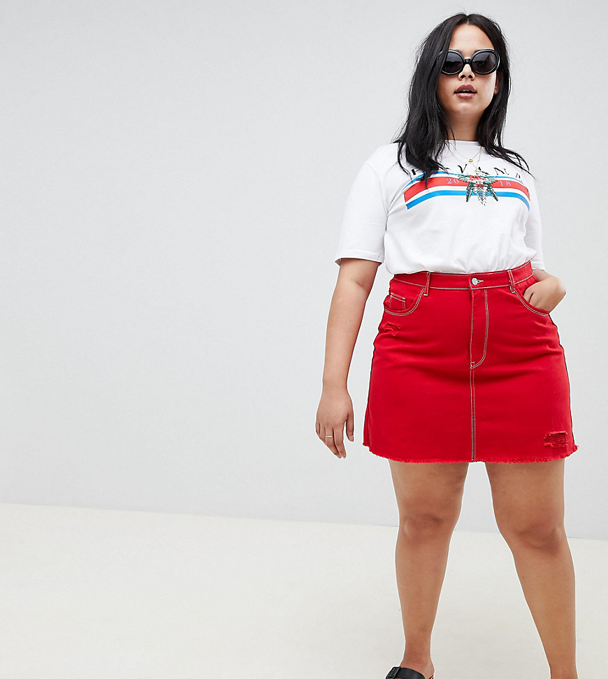 Urban Bliss Plus A Line Denim Skirt with Raw Hem