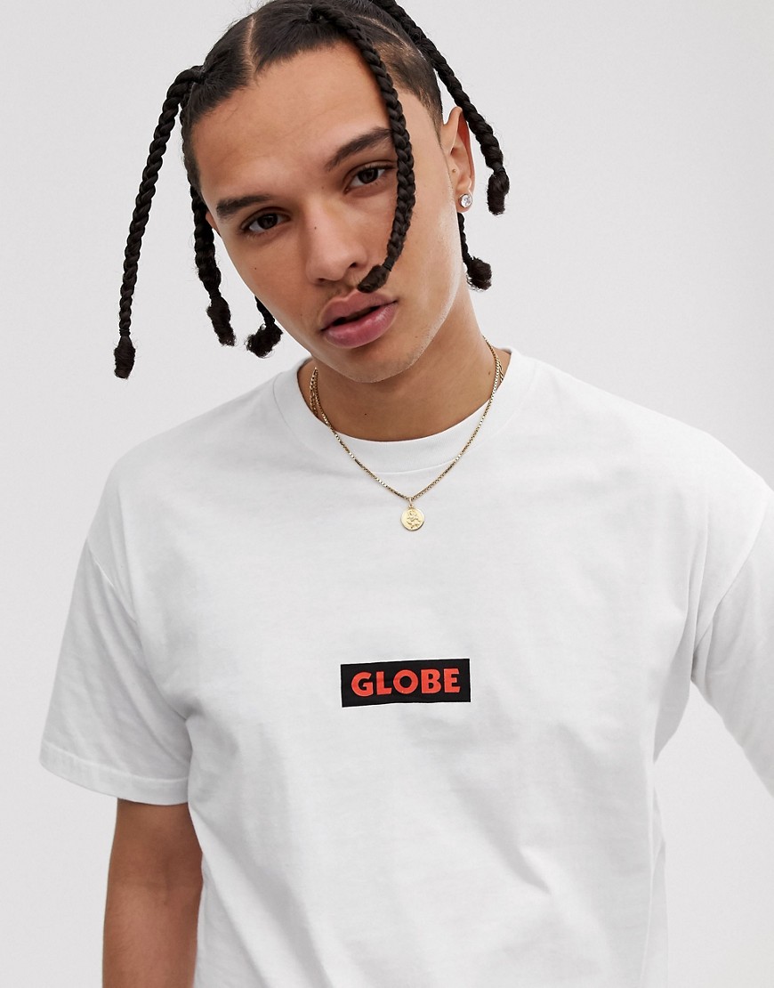 Globe Bar chest box logo t-shirt in white