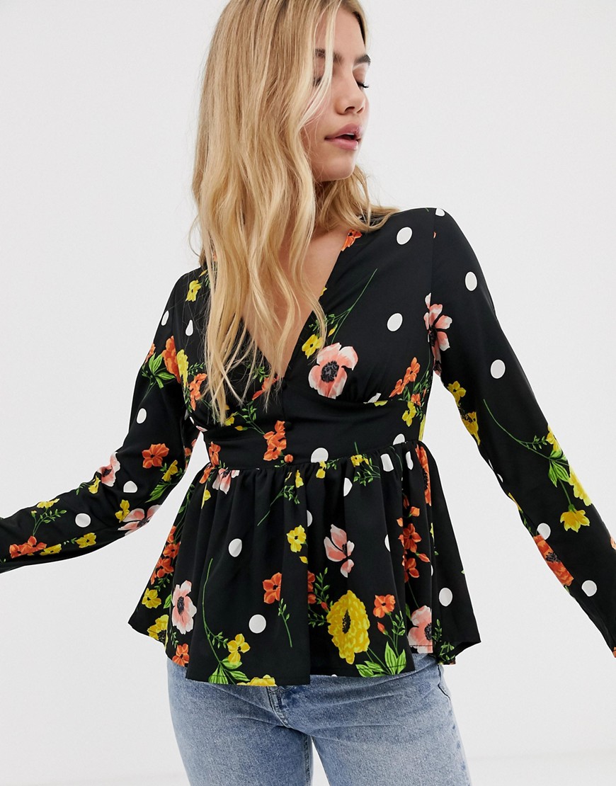 Influence floral button through peplum blouse