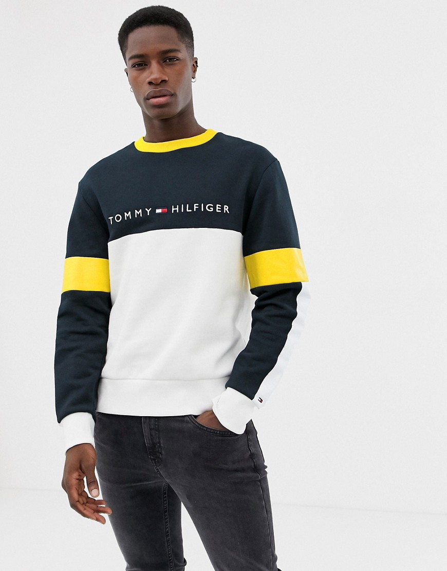 Tommy Hilfiger limited sailing colourblock logo crew neck sweatshirt relaxed fit in navy/multi