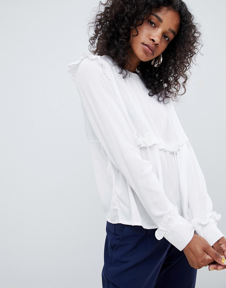 Unique 21 Long sleeve button back top with frill