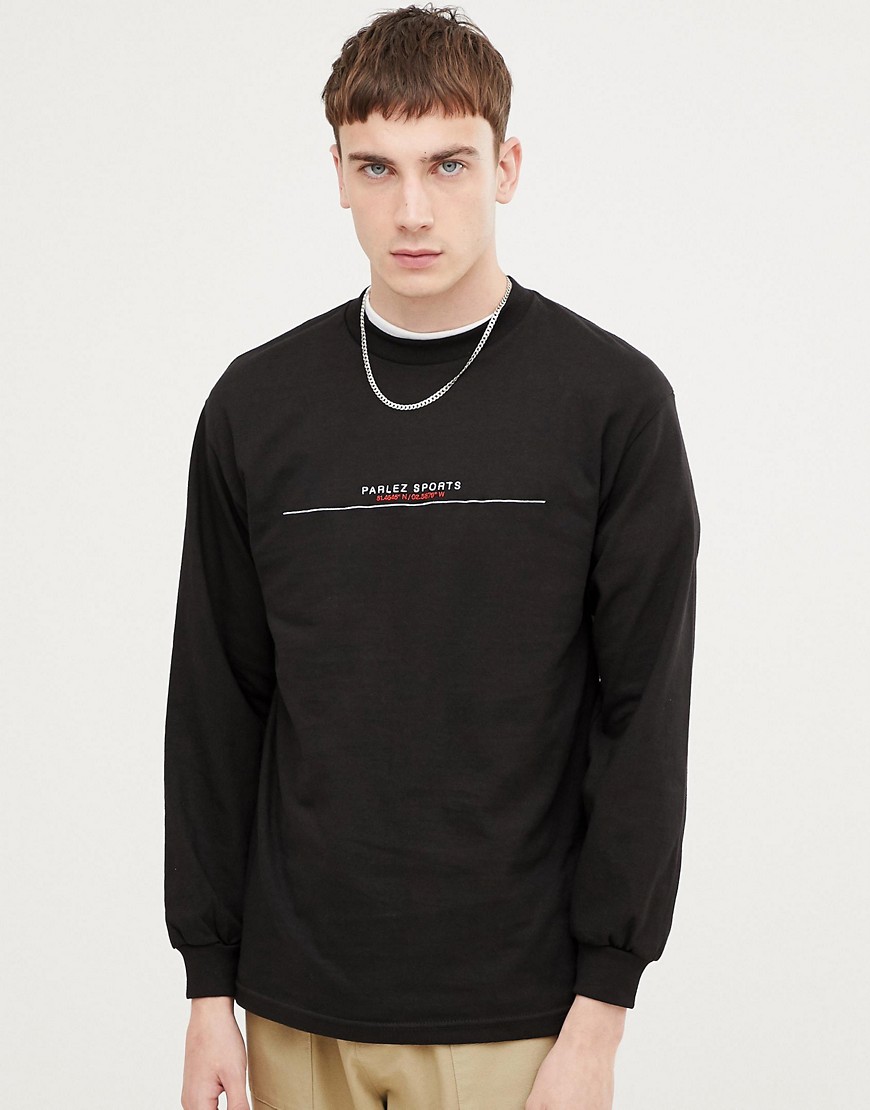 Parlez Long Sleeve T-Shirt With Embroidered Bar Logo In Black