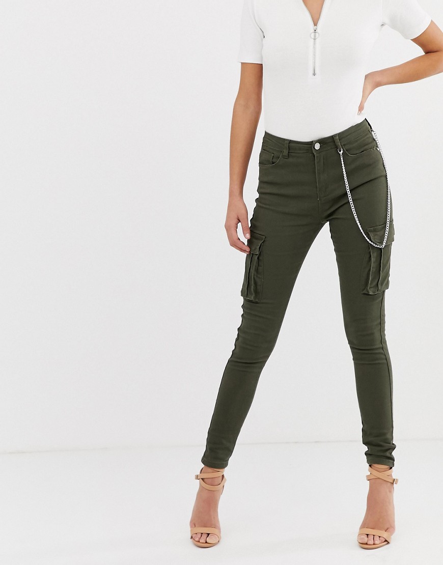 Missguided skinny cargo jeans in khaki