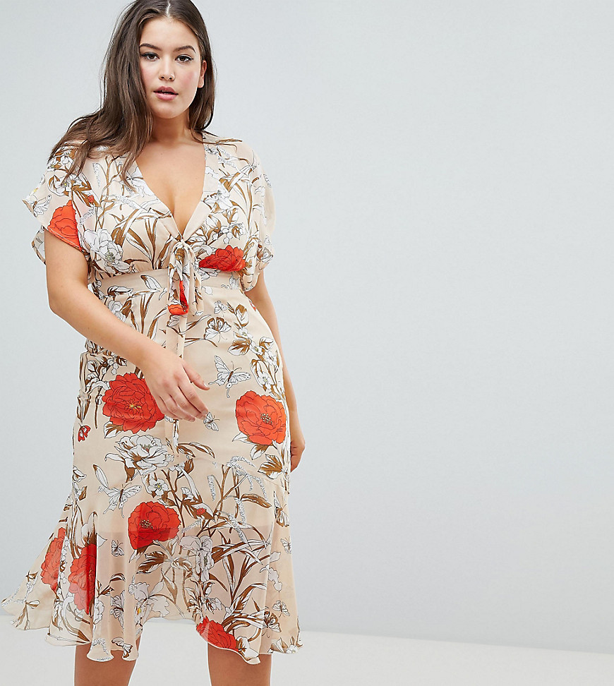 Praslin Rose Print Maxi Dress With Tie Front Detail