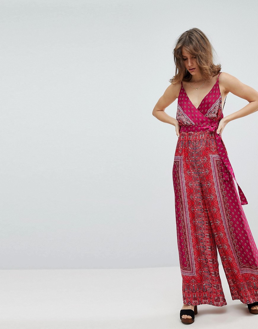 Free People Cabbage Rose Print Jumpsuit - Pink combo