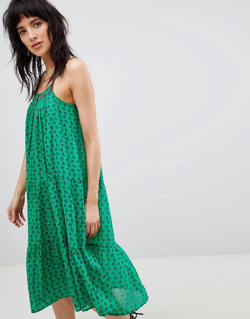 BA&SH Printed Cami Midi Dress - Green print