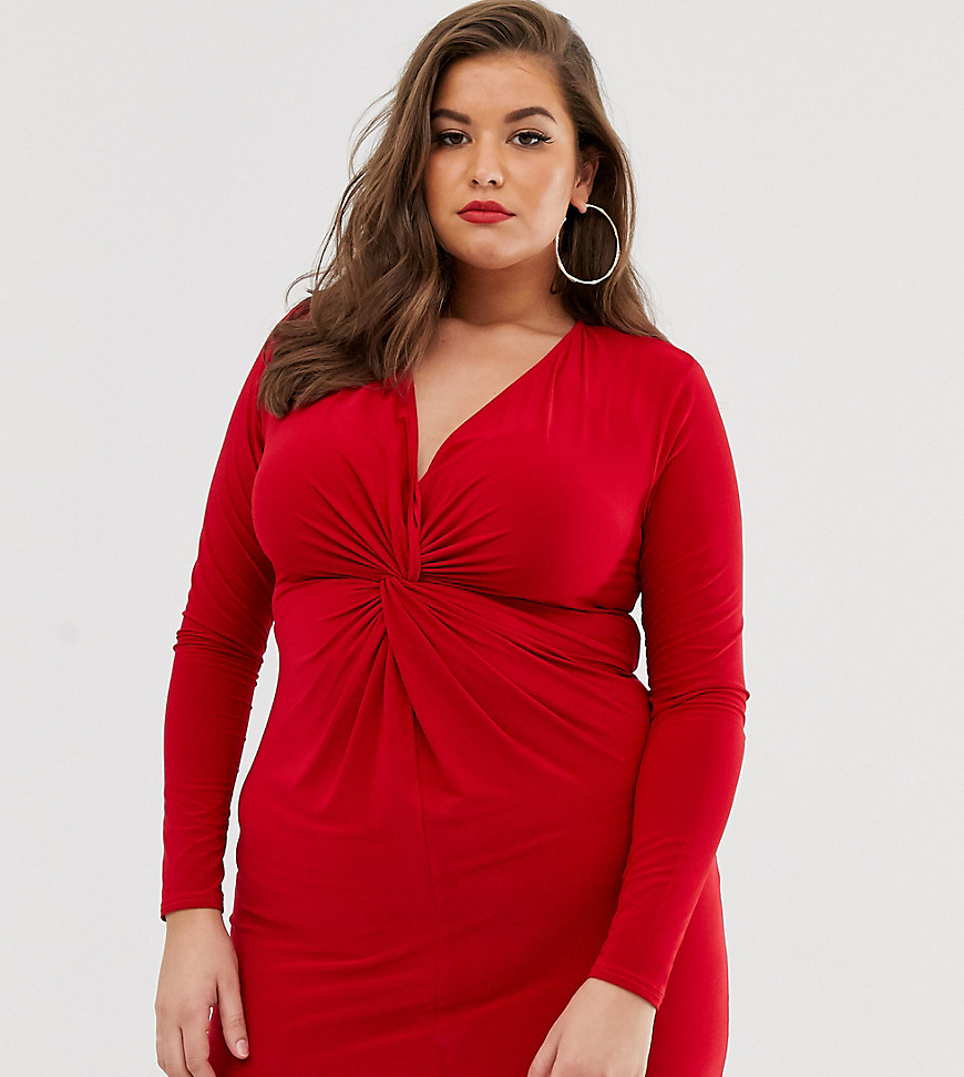 Koco & K Plus knot front soft touch mini dress in red