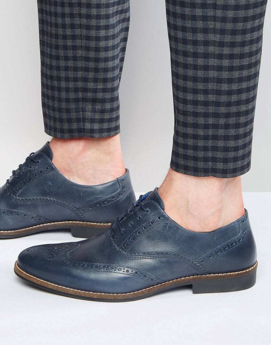Red Tape Brogues In Navy Leather - Blue