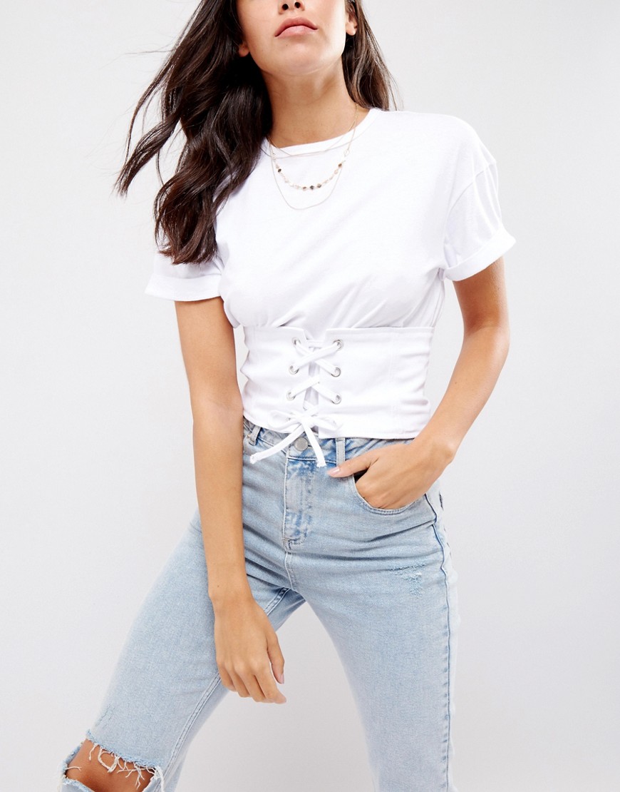 New Look Lace Up Corset Belt - White
