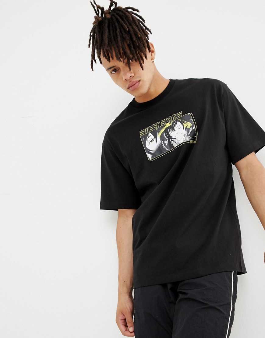 SWEET SKTBS 90s Loose T-Shirt with Kiss Print in Black