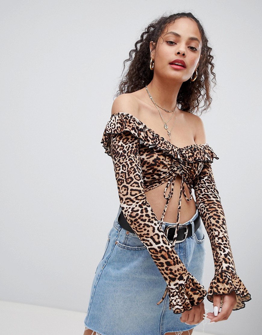 Nobody's Child cropped tea blouse in leopard - Leopard