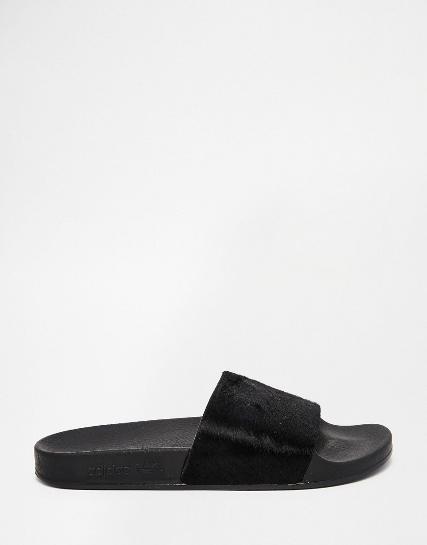 Adidas | adidas Originals Adilette Pony Hair Slider Flat Sandals at ASOS