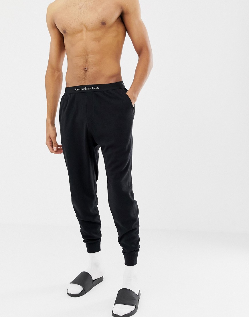 Abercrombie & Fitch logo waistband cuffed lounge joggers in black