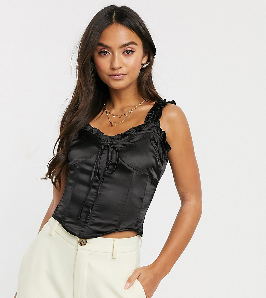 Wild Honey satin structured corset top with ruffle straps