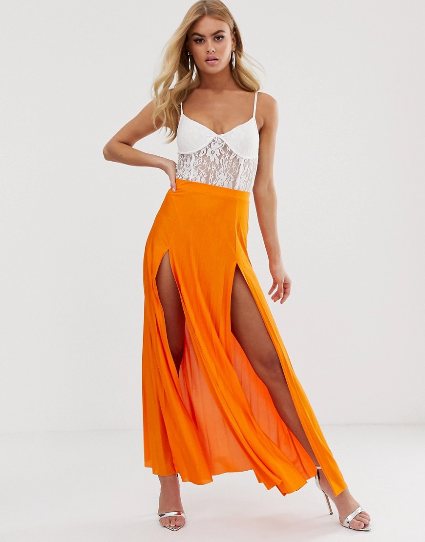 ASOS DESIGN pleated maxi skirt with double split