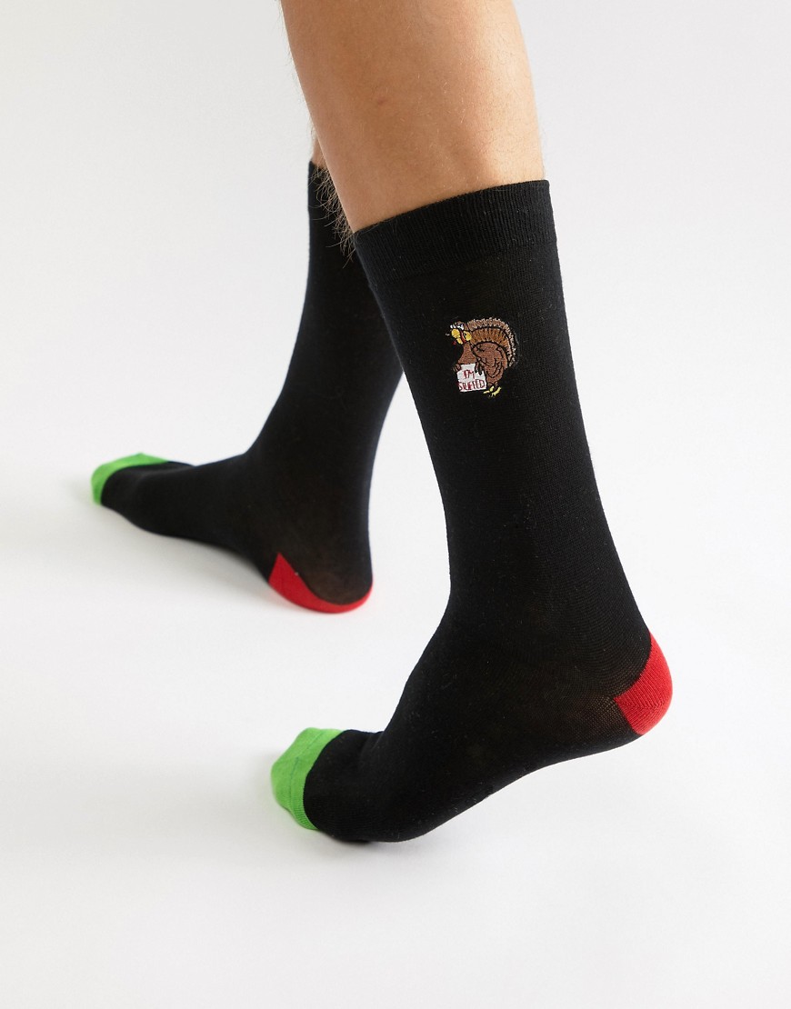 Brave Soul Christmas Stuffed Turkey Socks - Black