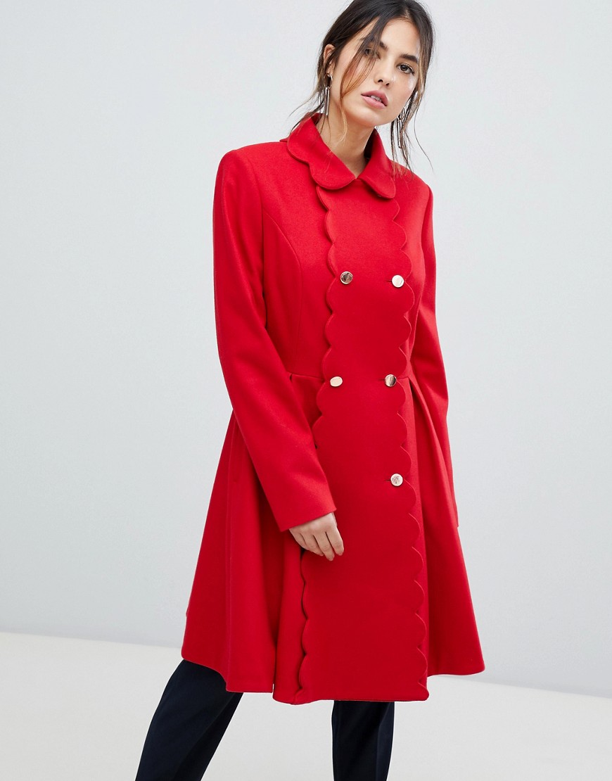 Ted Baker Blarnch Scallop Trim Wool Coat - Xmid red