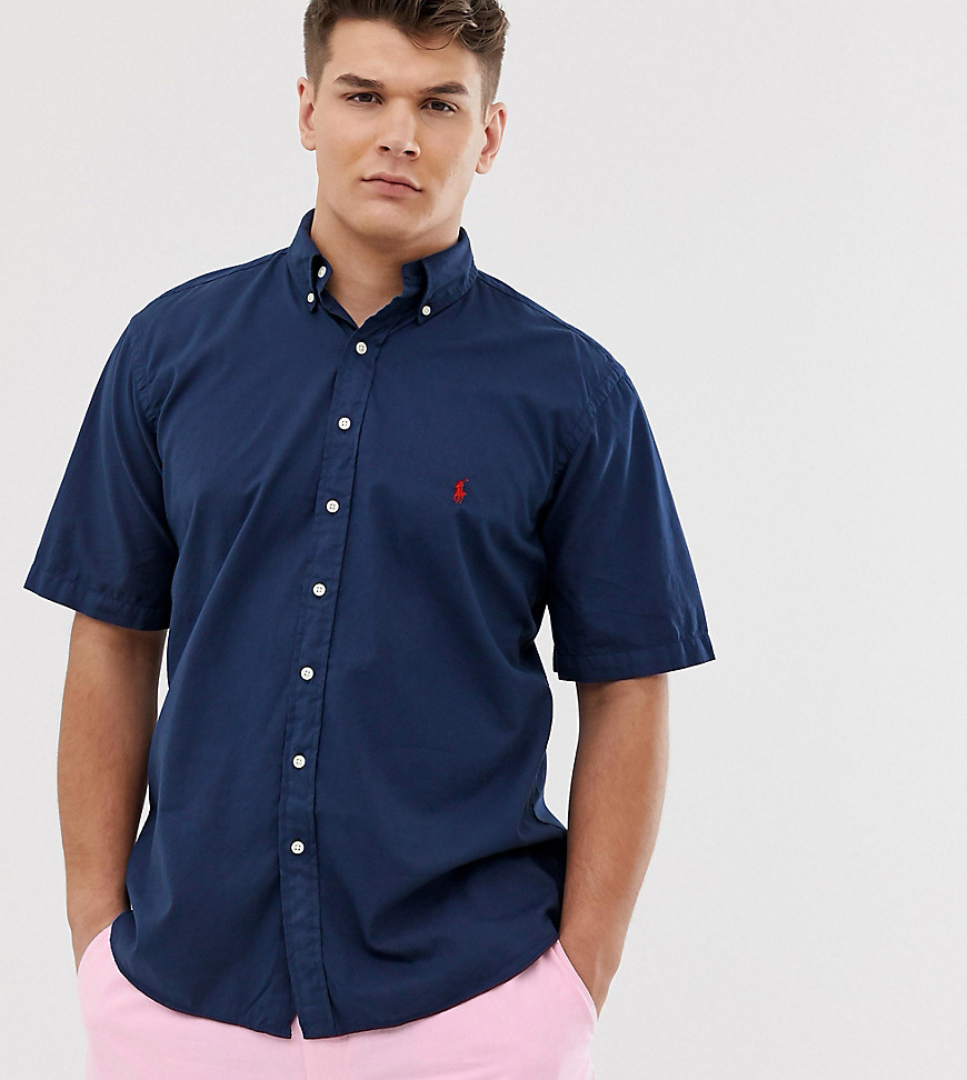 Polo Ralph Lauren Big & Tall player logo short sleeve lightweight twill shirt in navy