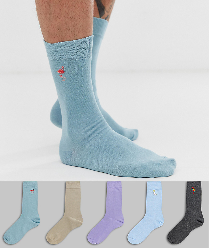 Burton Menswear socks with tropical bird print 5 pack