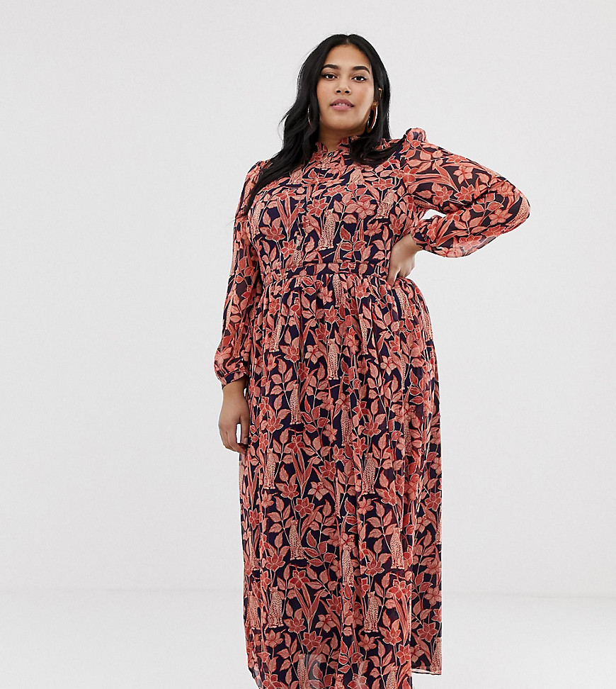 Glamorous Curve maxi dress with high neck in floral leopard print