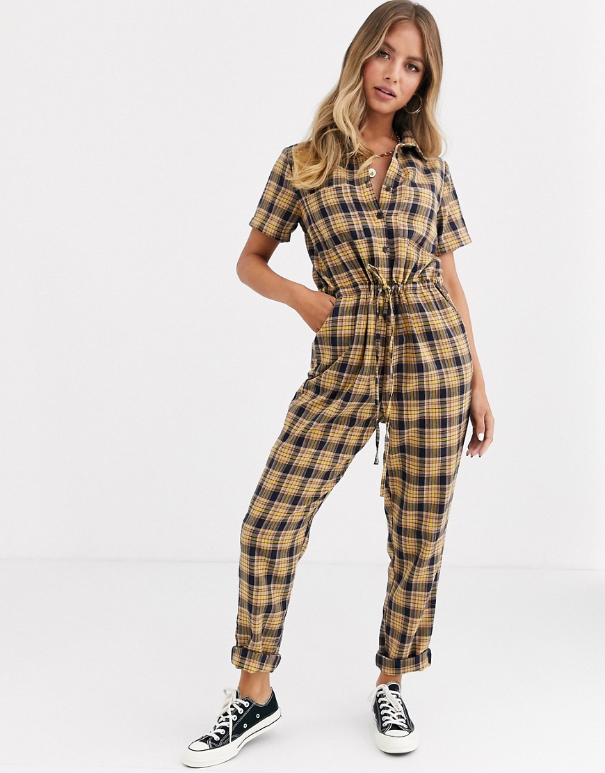 Daisy Street relaxed jumpsuit with tie waist in check